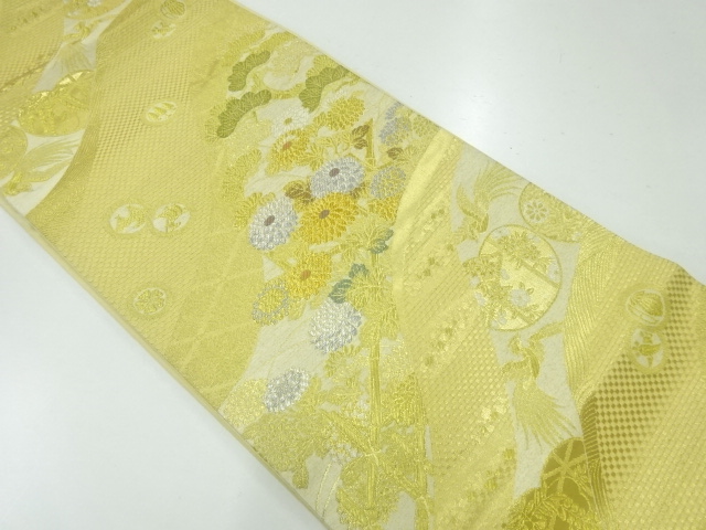 リサイクル　鳳凰に松・菊模様織出し袋帯